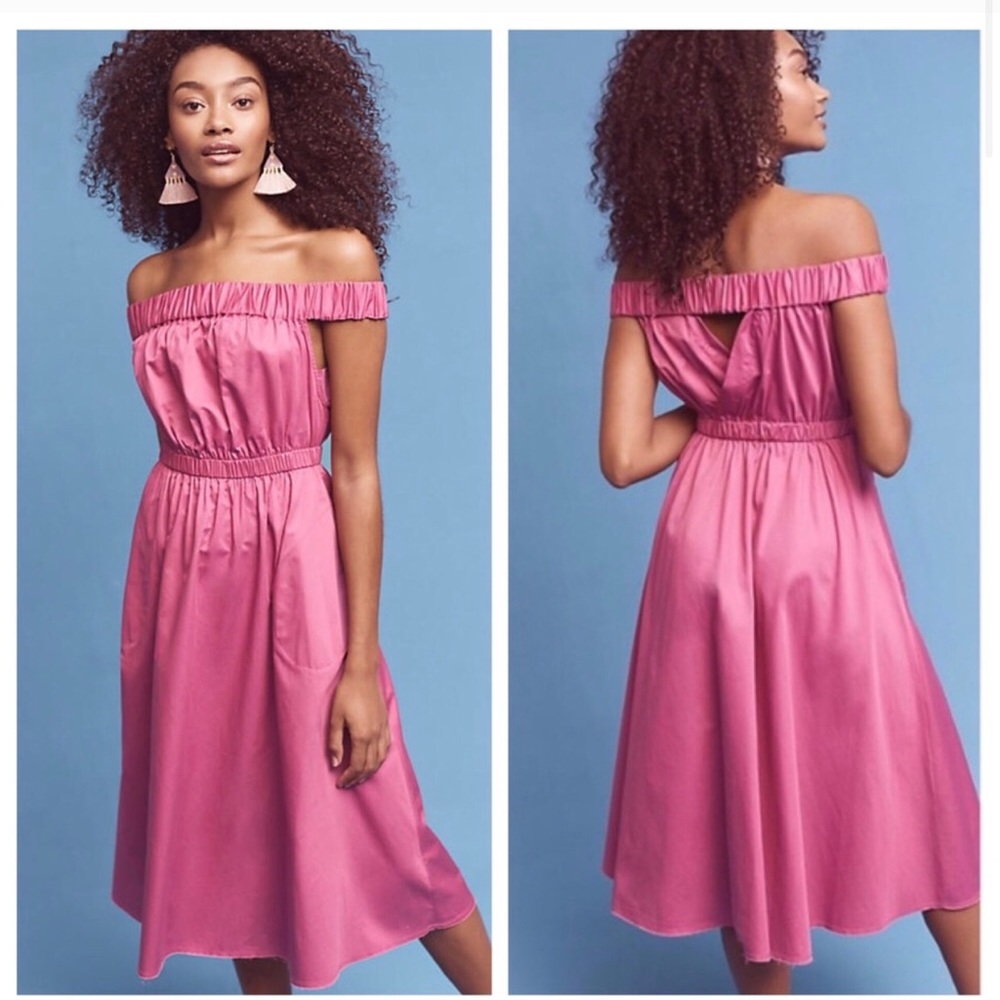 Anthropologie pink off-the-shoulder A-line dress